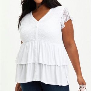 Final price TORRID White tiered babydoll top with lace 2X